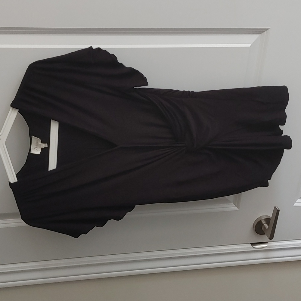 Deletta US S Black Short Sleeve Top with Wrap Detail and Flutter Sleeves